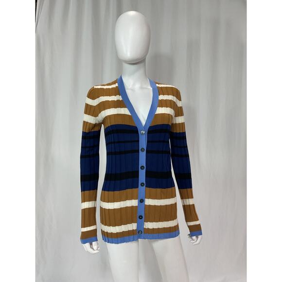 Marni 'Striped' Brown Ribbed Wool Cardigan Size S - Picture 2 of 4